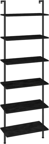 HOOBRO Estante de escalera de bricolaje, estantería de pared de 6 niveles, estantería vertical de oficina, estantes de almacenamiento de madera para