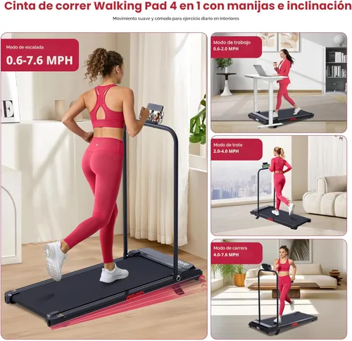 Vista 2 de Walking Pad with Handle Bar and Incline, 3.0HP Under Desk Treadmill for Home Small Space, 0.6-7.6MPH Portable Walking Pad Treadmill with Handles