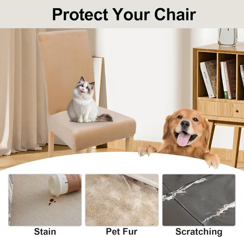 Vista 7 de smiry - Fundas para sillas de comedor de terciopelo elástico y suave, extraíbles, Terciopelo, Beige