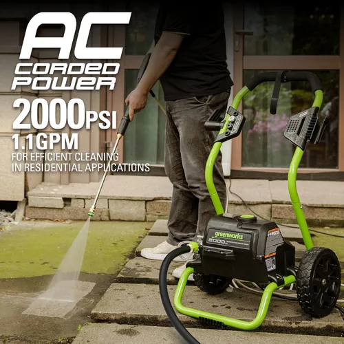 Vista 4 de Greenworks 2000 Max PSI @ 1.1 GPM (13 Amp) Lavadora a presión eléctrica GPW2000-1RG + limpiador de superficies accesorio universal 30012