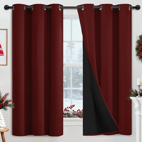 Vista 129 de Yakamok Cortinas 100% opacas para dormitorio, 2 paneles, cortinas de ventana completamente opacas, paneles de ventana con aislamiento térmico