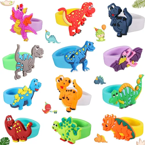 Chalyna - Paquete de 24 anillos de dinosaurio, adornos para cupcakes de