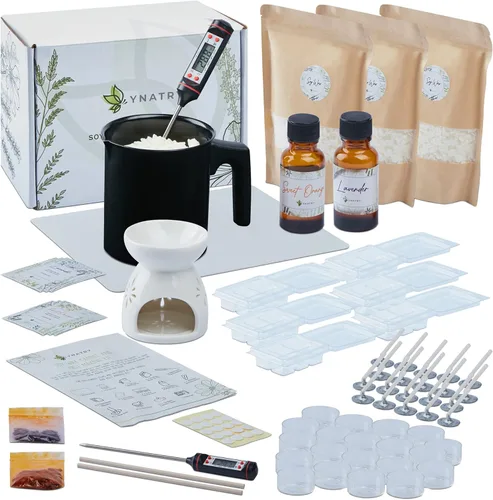 YNATRY Kit de velas de soja todo en uno para principiantes, cera de soja natural, aceites aromáticos, mechas de algodón, chips de tinte y