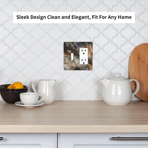 Vista 7 de Cubiertas de salida de impresión de líneas doradas de granito de mármol marrón, 1 palanca y 1 combinación basculante, placa decorativa de pared