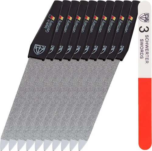 3 Swords Germany - Juego de 10 limas de uñas de metal zafiro con 1 pieza de 3 vías de pulidor de uñas - Cuidado de uñas fabricado en