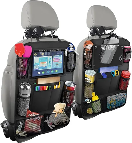 2 piezas Organizador para el respaldo del asiento del auto, bolsa de almacenamiento impermeable para vehículos con soporte para tablet de pantalla