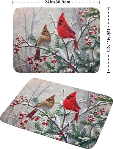 Vista 2 de Tapete de secado de platos con diseño de pájaro rojo de Feliz Navidad, absorbente y de secado rápido, protector para encimera de cocina, 18 x 24