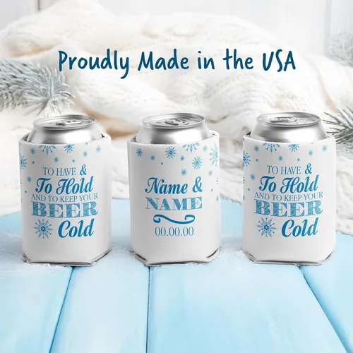 Vista 7 de VictoryStore Custom Winter Wedding Can Coolers – To Have and To Hold – Set of 25 Personalized Drink Sleeves for 12–16 oz Cans & Bottles – Wedding