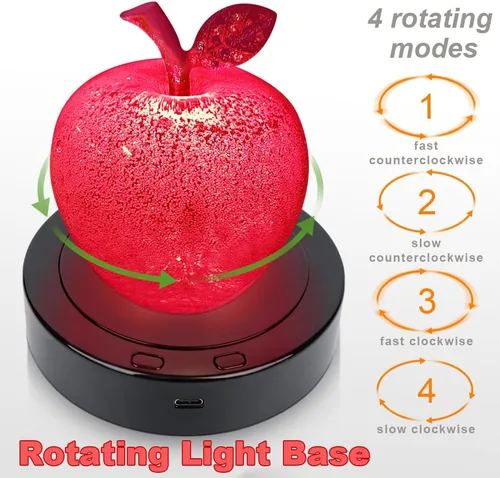 Vista 6 de Base LED giratoria: pantalla de rotación positiva y negativa con 7 luces, base de luz LED de grano de madera para arte de cristal de cristal, bonita