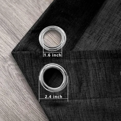 Vista 8 de Cortinas traslúcidas negras de 63 pulgadas de largo para decoración de dormitorio de niños, 2 paneles con ojales, cortinas de aspecto de lino