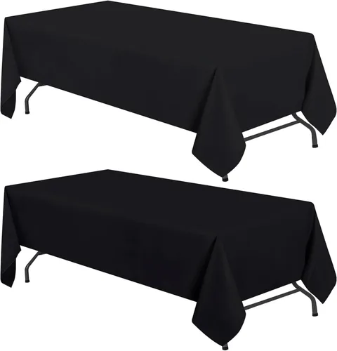 Vista 13 de White Classic WEALUXE Black Table Cloth for 6 Foot Rectangle Tables, 60x102 inches, Water, Stain and Wrinkle Resistant, 200 GSM Washable Poly Fabric