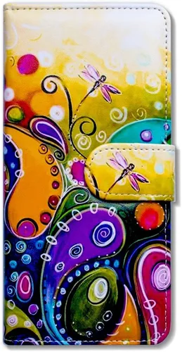 Vista 2 de Bcov Bcov - Funda para iPod Touch 7/iPod Touch 6, diseño de libélula colorida funda de piel con tapa y función atril para iPod Touch 7/6/5