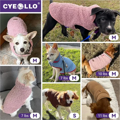 Vista 6 de cyeollo Abrigo de invierno para perro, chaqueta reversible para perro, cuello alto, suéter cálido de forro polar, sherpa para perros, chaleco