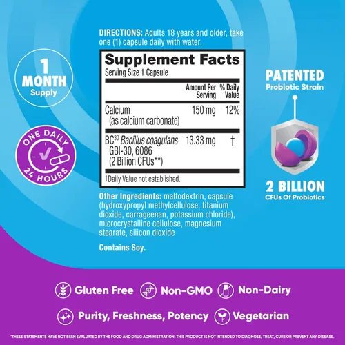 Vista 4 de Cápsula probiótica diaria – Digestive Advantage 30 cápsulas, sobrevive 100 veces mejor, disminuye la hinchazón, el calcio, promueve la salud