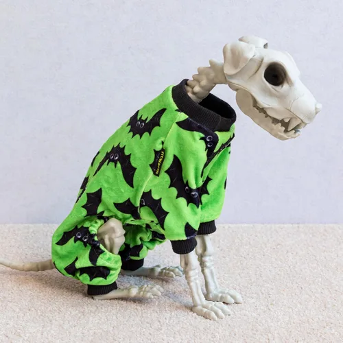 Vista 4 de Fitwarm - Pijama de murciélago para perro, disfraces de Halloween divertidos para perros pequeños (macho/hembra), ropa para mascota - Verde lima
