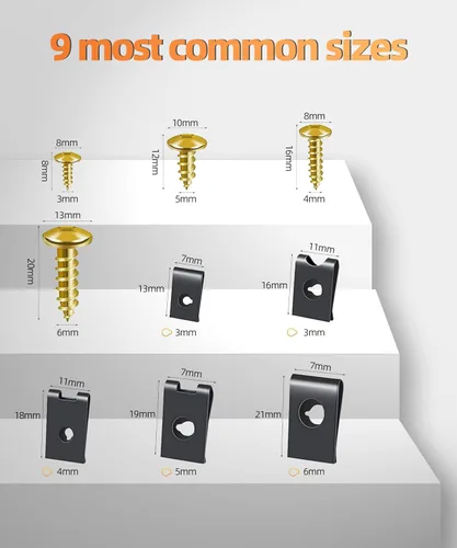 Vista 3 de Kit de 170 tornillos de clip en U, clip en U para automóvil con tornillo, tuercas en U para automóvil con tornillo autorroscante, clips en U, juego