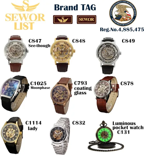 Vista 5 de SEWOR Reloj de pulsera de cuero de estilo vintage transparente con esqueleto mecánico para hombre