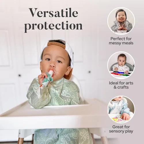 Vista 6 de Bibbrella Premium Baby Led Weaning Bib - Full Coverage with Lap Protection - Water-Resistant Long Sleeve Smock