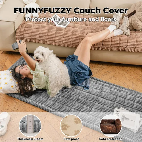 Vista 2 de FUNNY FUZZY Fundas de sofá para mascotas, protector lavable para perros, fundas de sofá de franela para perros, aptas para mascotas, tapete