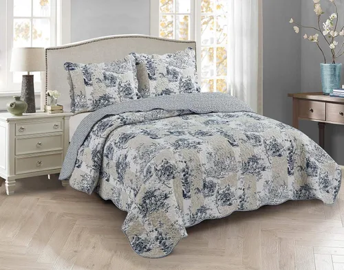 Vista 23 de Brilliant Sunshine Juego de edredón de 3 piezas con 2 fundas de almohada, colcha reversible, colcha suave y ligera, para todas las estaciones, Gris