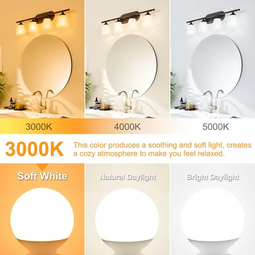 Vista 3 de Paquete de 8 Bombillas de Luz para Baño con Base E26 de 3000K Blanco Suave, Bombillas LED Globo G25 Equivalente a Incandescente de 60 Vatios