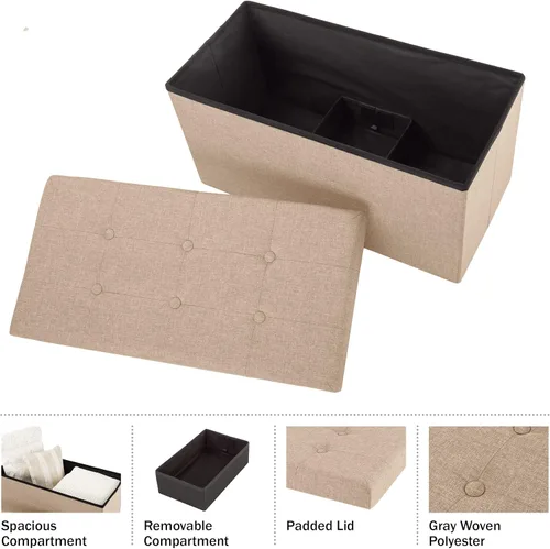 Vista 65 de Lavish Home - Banco otomano con almacenamiento, plegable, tapa acolchada de espuma con punzoneado de 30 pulgadas, gris oscuro