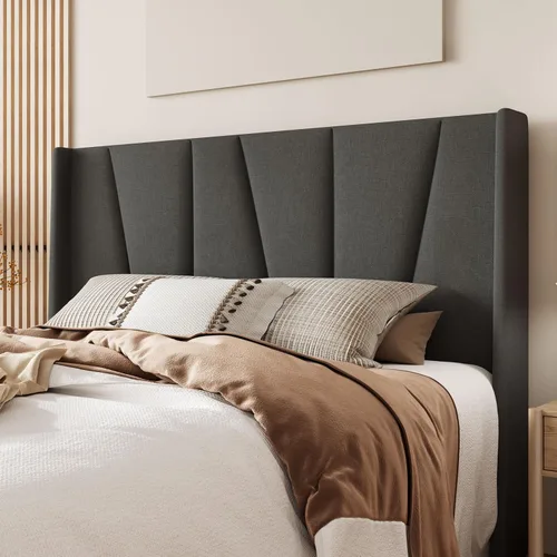 Vista 4 de Allewie Queen Size Platform Bed Frame with Geometric Wingback Headboard, Boho Upholstered Bed with Wooden Slats Support, No Box Spring Needed, Easy