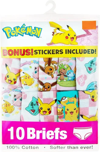 Vista 2 de Pokemon Girls' 100% Combed Cotton Underwear with Pikachu, Evee, Squirtle, Jigglypuff and More in Sizes 4, 6 and 8