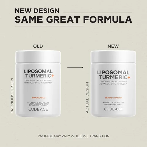Vista 3 de Codeage Suplemento orgánico de cúrcuma – 95% píldoras de extracto de curcumina – Mezcla botánica fermentada liposomal pimienta negra, Ashwagandha