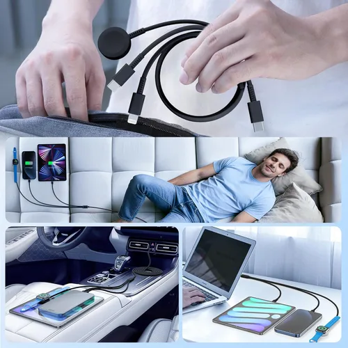Vista 6 de Cargador para Apple Watch de carga rápida, cable USB C 3 en 1, cable de carga para iWatch Ultra3/2/1/SE 3/2 Series 11/10/9/8/7/6/5/4 para iPhone 17