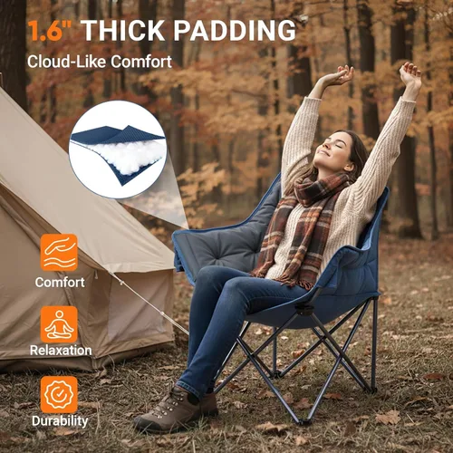 Vista 7 de Portal 32" Oversized Camping Chair, Foldable Heavy Duty 350 lb Padded Ergonomic Seat for Big & Tall Adults, Pinch-Free Extra Wide Design Featuring