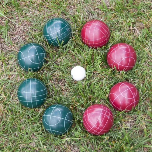Vista 5 de HEY! PLAY! Bocce Ball Set Regulation Size - Lawn Game for Backyard or Beach - Includes Red and Green Bocce Balls, Pallino, and Carrying Case by