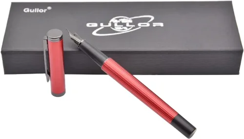 Vista 5 de Gullor Pluma estilográfica de metal con convertidor y caja de regalo, color rojo, punta extrafina