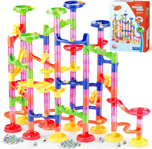 Gifts2U Marble Run Toy, 130Pcs Educational Construction Maze Block Toy Set with Glass Marbles for Kids and Parent-Child Game