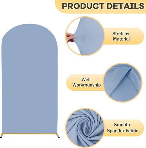 Vista 4 de Cubierta de Arco de Boda Azul Polvoriento 6FT Spandex Cubiertas de Arco Ajustadas Elásticas Cubierta de Arco Chiara de Fondo Elástico Cubiertas