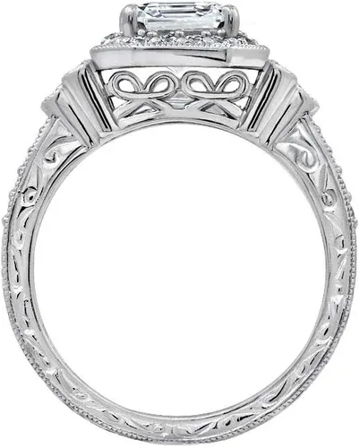 Vista 3 de Tienda Essentials Platinum or Gold Plated Sterling Silver Antique Ring set with Asscher-Cut Infinite Elements Cubic Zirconia