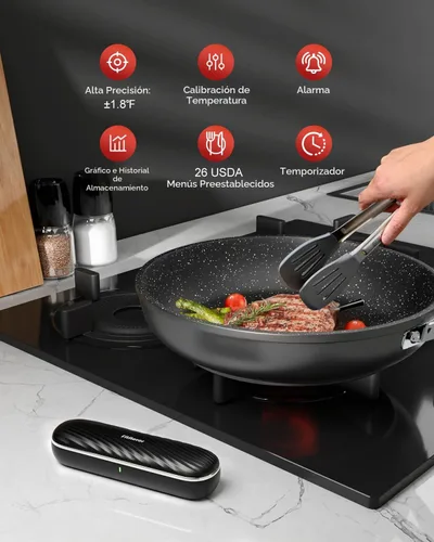 Vista 8 de Termómetro de carne Bluetooth inalámbrico para ahumador de 500 pies, termómetro digital para carne, inalámbrico, para asar a la parrilla, horno