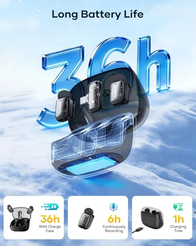 Vista 8 de Mini micrófonos inalámbricos Lavalier para iPhone iPad Android con funda de carga, micrófono de solapa USB C con reducción de ruido y modo cambiador