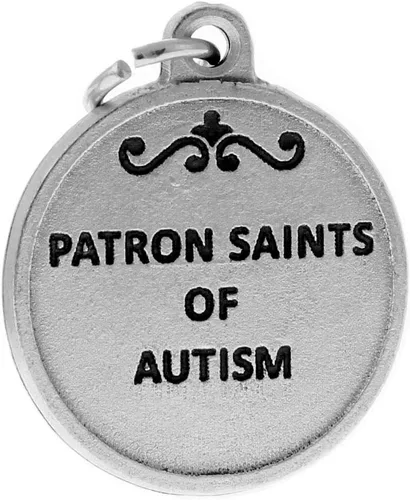 Vista 3 de Medalla de santos católicos con base de alpaca, con inscripción de oración de protección, 34 pulgadas.