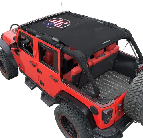 Vista 21 de Shadeidea - Parasol para vehículo Jeep Wrangler JK (2007-2018) de 2 puertas, delantero y trasero, pantalla de malla color negro, cubierta