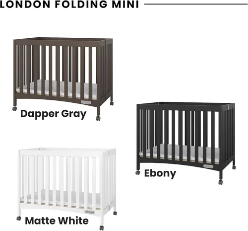 Vista 3 de Child Craft London - Mini cuna portátil plegable y compacta con colchón de cuna de 2 pulgadas y 2 ruedas de bloqueo fáciles de enrollar