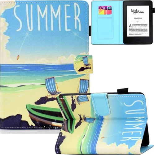 Vista 17 de Funda para Kindle Paperwhite, de piel sintética, con ranuras para tarjetas, con tapa de apagado y encendido automático para Yaxa Kindle Paperwhite