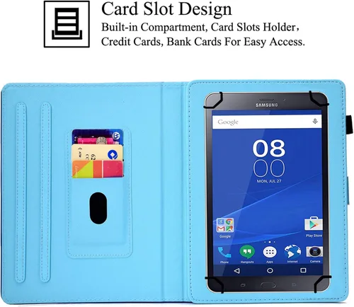 Vista 3 de Funda universal para tablet de 7.0 pulgadas, piel sintética, con soporte de visión multiángulo, ranuras para tarjetas para Samsung Galaxy Tab A 7.0