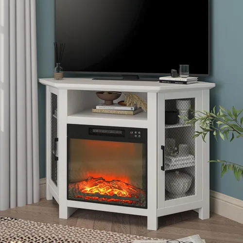 Vista 4 de Clihome Juego de soporte de TV con chimenea, centro de entretenimiento de 47 pulgadas con chimenea con gabinete, insertos de chimenea eléctrica