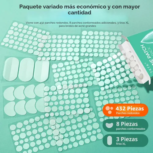Vista 2 de TKTK 443 parches de espinillas para cara, parche hidrocoloide para acné a granel, calcomanías de acné para cubrir mejillas, frente y mentón, brotes