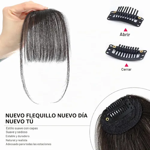 Vista 3 de YBYMCAI Flequillo con clip - Flequillo de pelo humano real, flequillo marrón negro, flequillo falso, flequillo de pelo humano, flequillo tenue