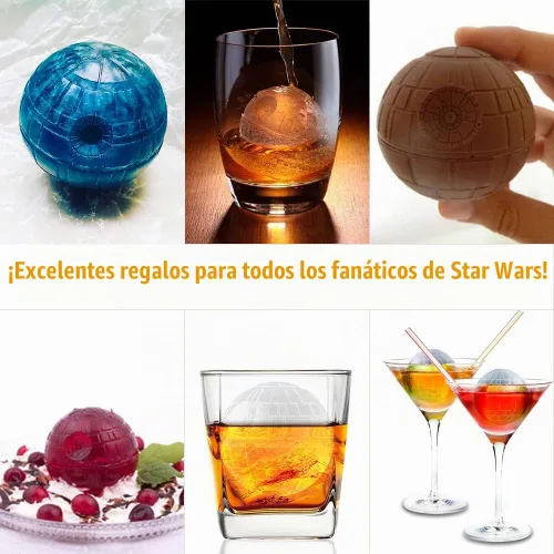 Vista 2 de Star Wars - Molde para cubitos de hielo de estrella de la muerte, molde redondo para cubitos de hielo para whisky, bourbon, cócteles