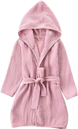 Vista 12 de Bata de baño de algodón orgánico para niños pequeños, bata de bebé suave y transpirable para niños, bata con capucha de muselina para niños y niñas
