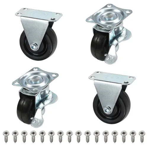 Vista 8 de Yinpecly Ruedas de goma con placa superior de 1.57 pulgadas con ruedas giratorias de 360 grados, color negro, 8