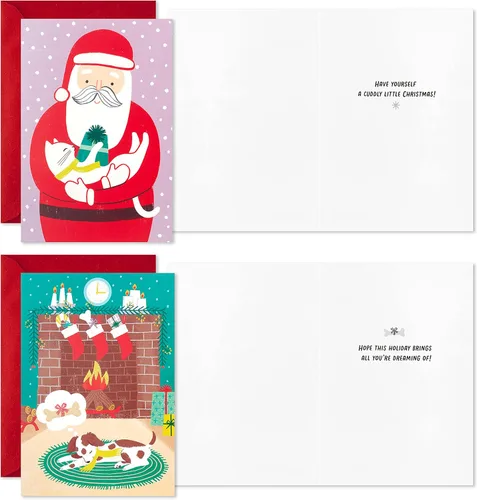 Vista 4 de Hallmark - Tarjetas de Navidad en caja, gatos y perros (4 diseños, 12 tarjetas y sobres)